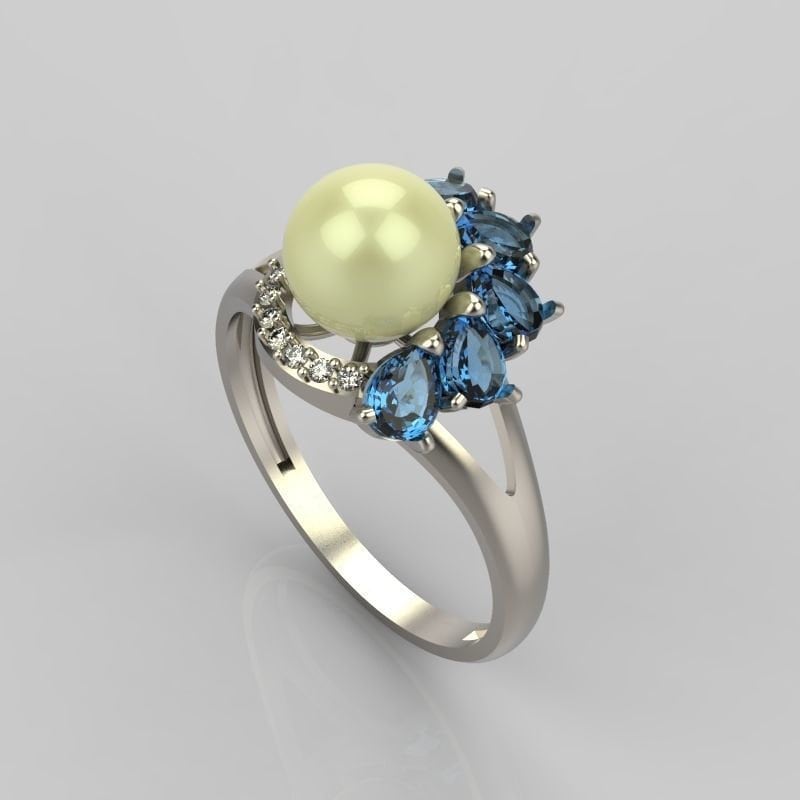 18kt gold ring pearl diamonds sapphires gift bride wedding birthday party woman girl made in italy