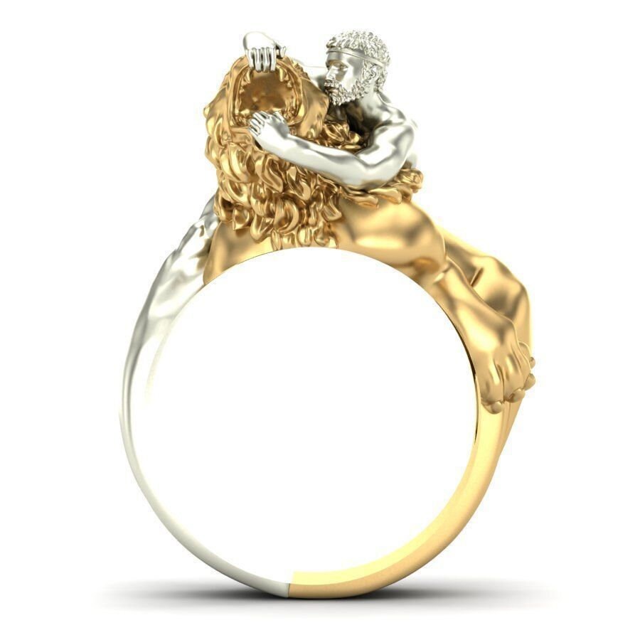 18kt white gold man fight lion ring white made in italy man gift fashion sculpture masterpiece