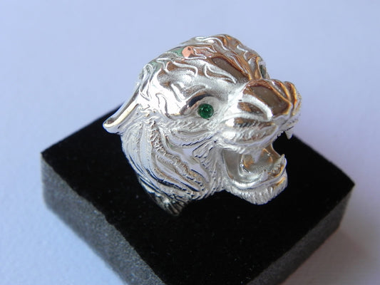 tiger ring sculpture 925 silver emeralds made in italy man unisex gift fashion animalier precious birthday anniversary