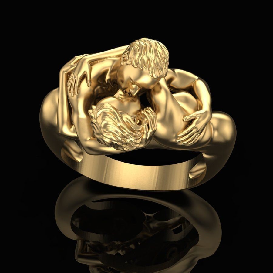 kiss love ring 18kt gold silver engagement bride gift sculpture made in italy unisex woman birthday anniversary wedding