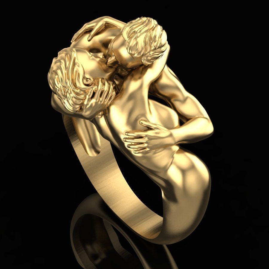 kiss love ring 18kt gold silver engagement bride gift sculpture made in italy unisex woman birthday anniversary wedding