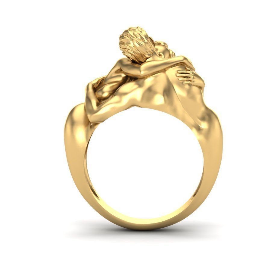 kiss love ring 18kt gold silver engagement bride gift sculpture made in italy unisex woman birthday anniversary wedding