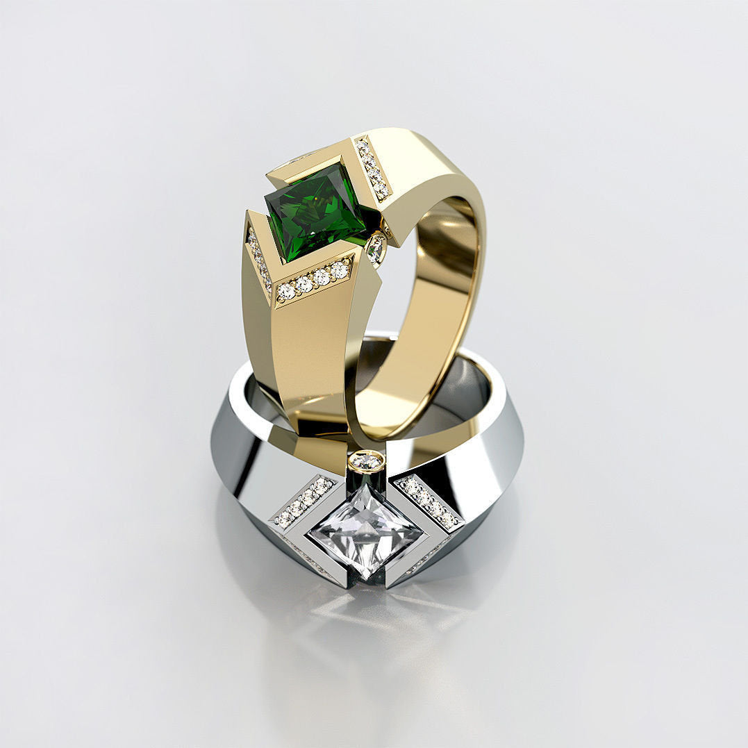 geometric deco ring 18kt gold white-yellow-pink-emerald sapphire diamond gift unisex precious man made in italy fashion