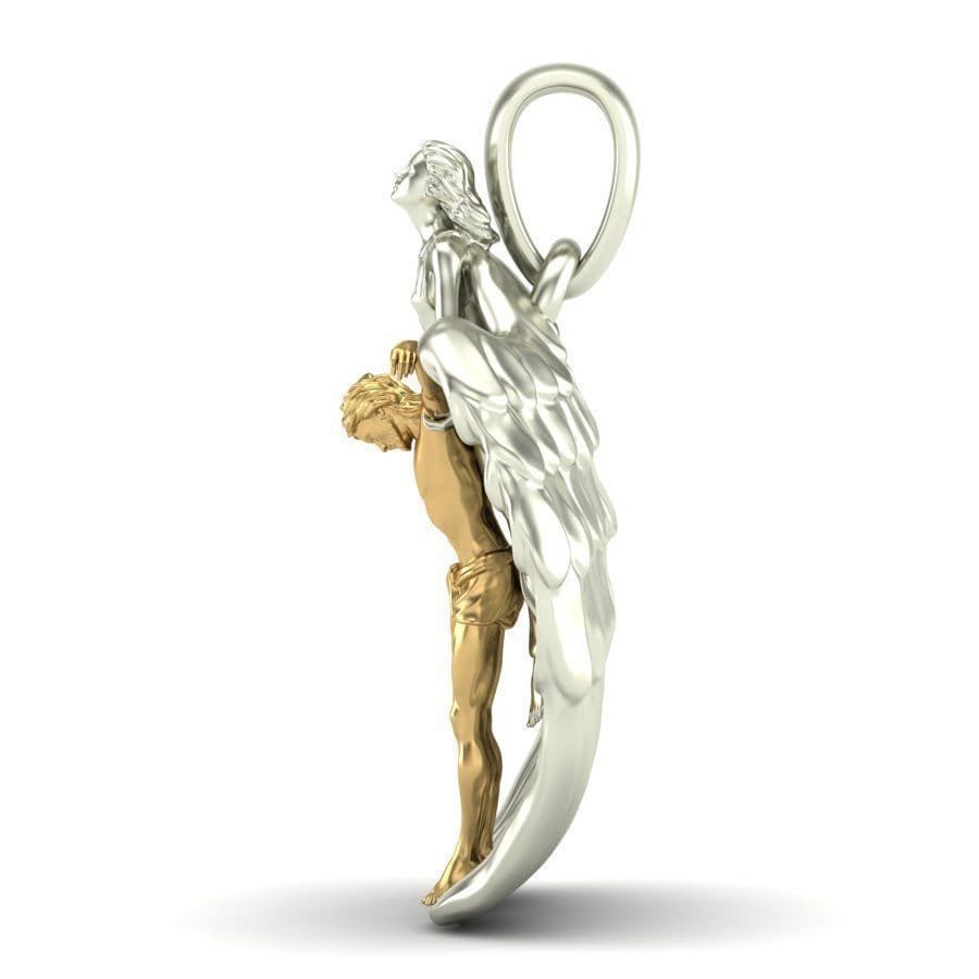 18kt yellow gold pendant silver angel saves gesu 'precious sculpture made in italy birthday gift graduation anniversary