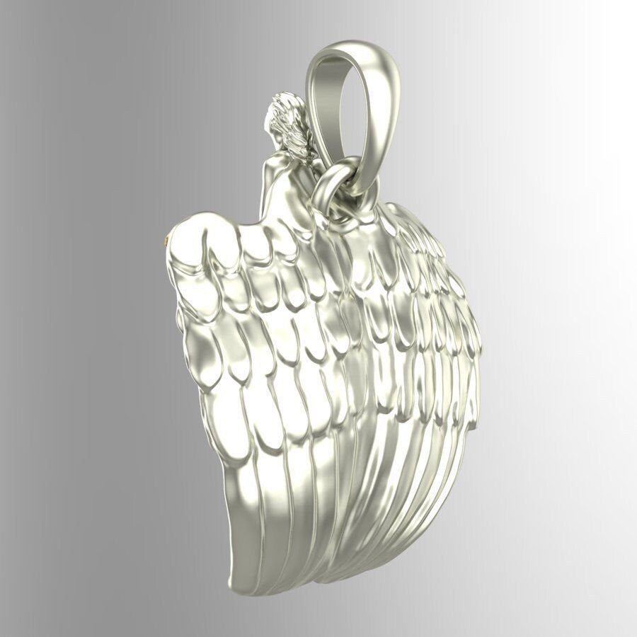 18kt yellow gold pendant silver angel saves gesu 'precious sculpture made in italy birthday gift graduation anniversary