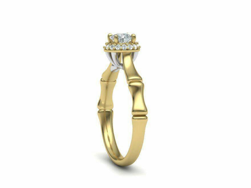 Anello solitario bamboo oro 18kt diamanti fashion made in Italy fidanzamento sposa regalo donna ragazza brillante