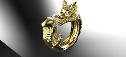 fox ring 18kt yellow white rose gold precious diamonds gift made in italy handmade animal sculpture brilliant