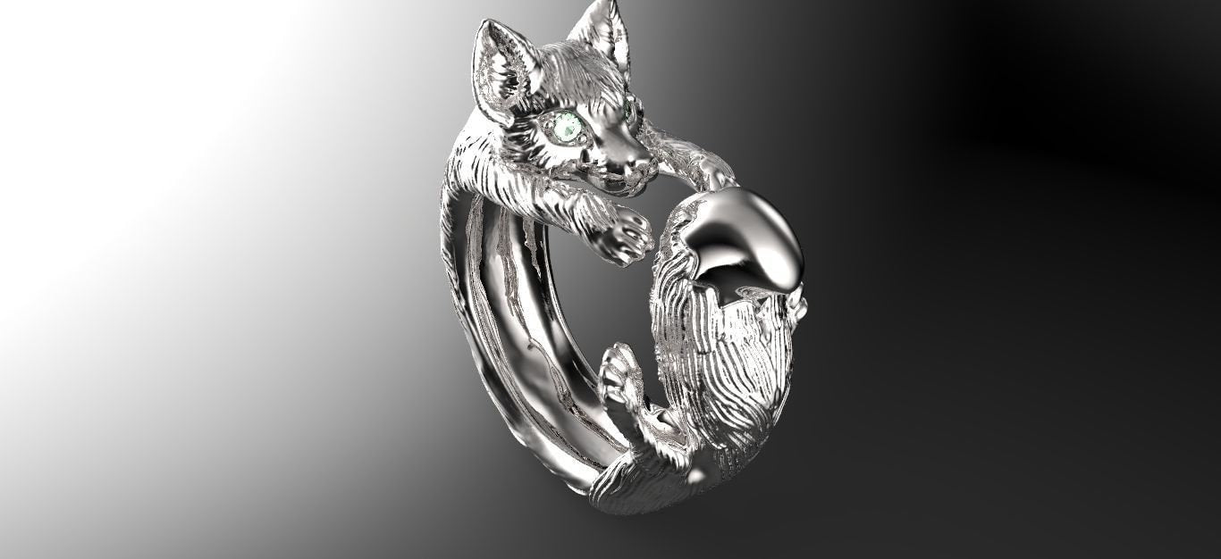 fox ring 18kt yellow white rose gold precious diamonds gift made in italy handmade animal sculpture brilliant