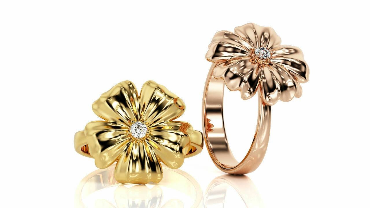 Anello fiore oro 18kt giallo bianco rosa fashion moda prezioso fatto a mano made in Italy donna lei regalo fidanzamento