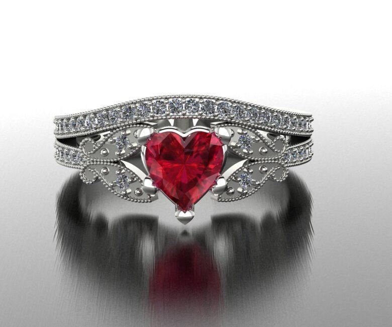 18kt gold ring heart ruby sapphire aquamarine emerald gift woman made in Italy precious luxury