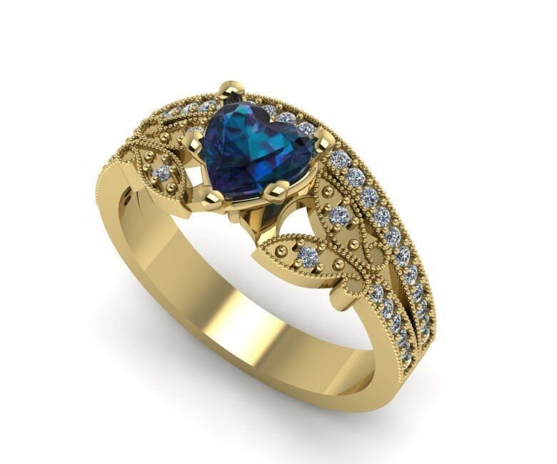 18kt gold ring heart ruby sapphire aquamarine emerald gift woman made in Italy precious luxury