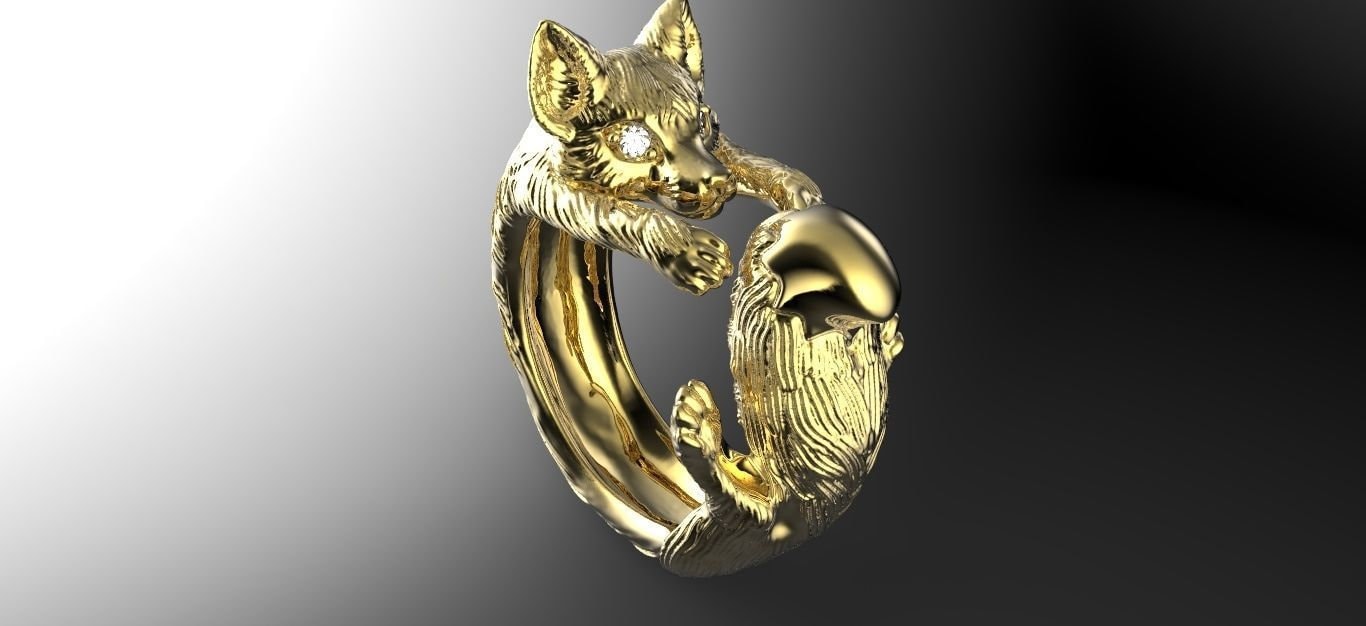 fox ring 18kt yellow white rose gold precious diamonds gift made in italy handmade animal sculpture brilliant