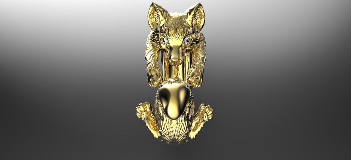 fox ring 18kt yellow white rose gold precious diamonds gift made in italy handmade animal sculpture brilliant