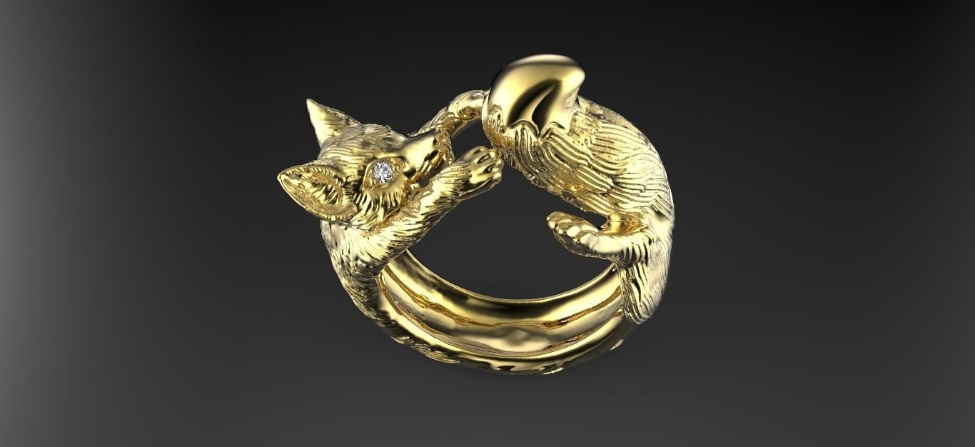 fox ring 18kt yellow white rose gold precious diamonds gift made in italy handmade animal sculpture brilliant