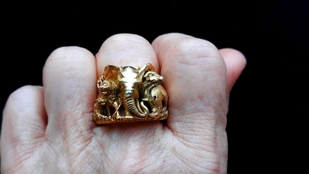 africa savannah ring 18kt silver  white gold yellow sculpture made in italy fashion gift man woman unisex lion elephant animal