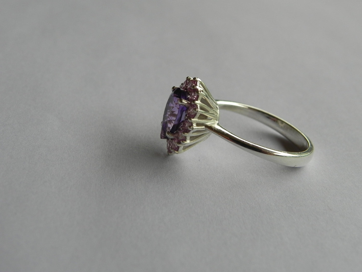 18kt gold ring silver amethyst sapphires fashion gift made in italy engagement wedding bright woman birthday