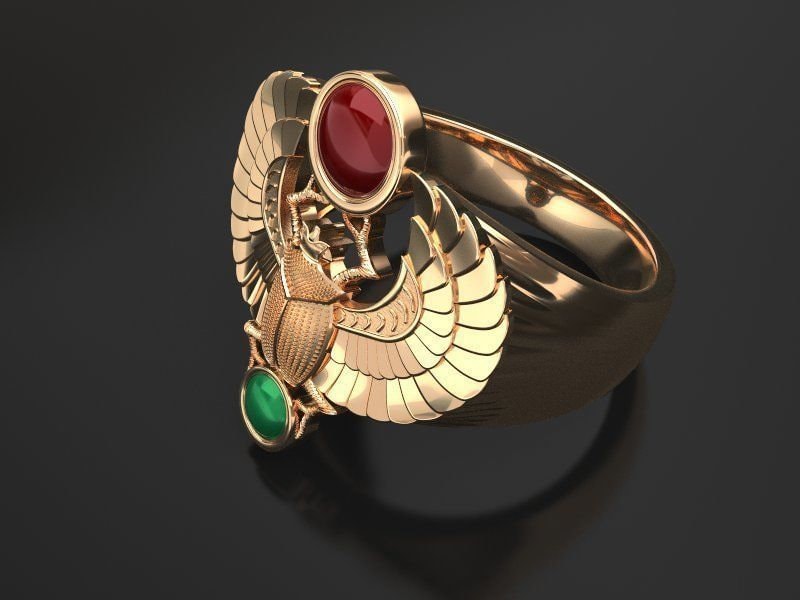 18kt yellow gold ring ancient Egyptian scarab made in Italy fashion gift man unisex precious woman