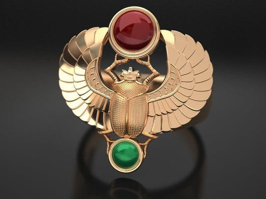 18kt yellow gold ring ancient Egyptian scarab made in Italy fashion gift man unisex precious woman