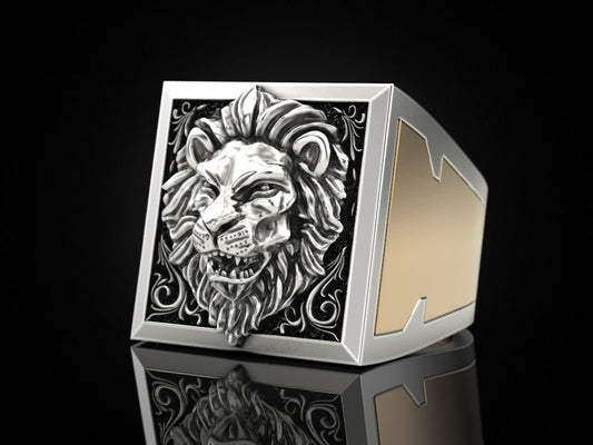 lion ring secret compartment drawer 18kt gold silver coat of arms gift man unisex made in italy animalier