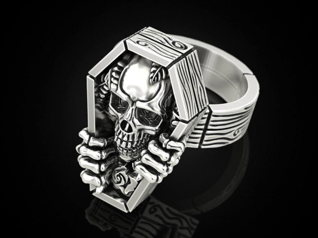 coffin skull ring silver gold made in italy unisex man woman handmade anniversary gift