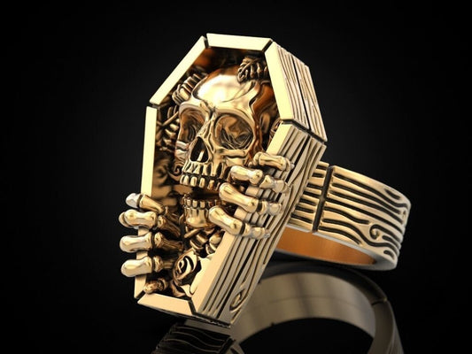 coffin skull ring silver gold made in italy unisex man woman handmade anniversary gift