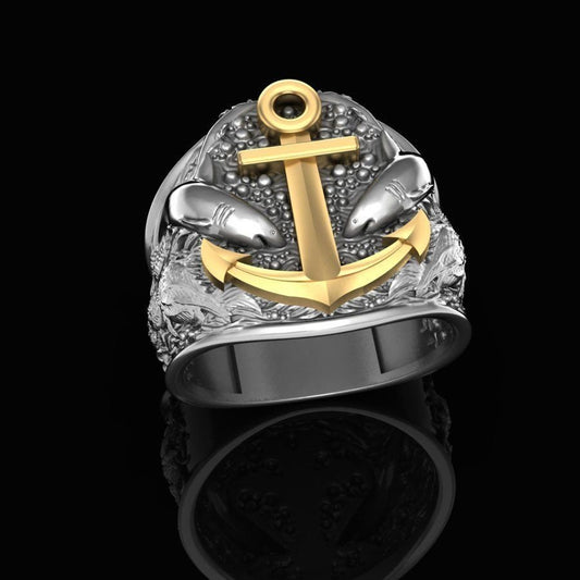 18kt gold ring silver sea ocean sailor sculpture octopus shark unisex man gift symbol birthday made in italy