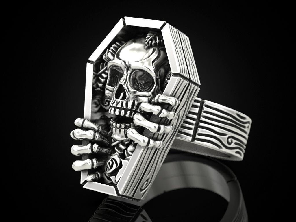 coffin skull ring silver gold made in italy unisex man woman handmade anniversary gift