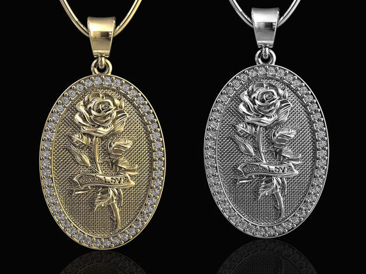 pendentif fleur rose avec amour 18kt rose jaune or blanc diamants diamants cadeau femme mode made in Italy mariée anniversaire fiançailles