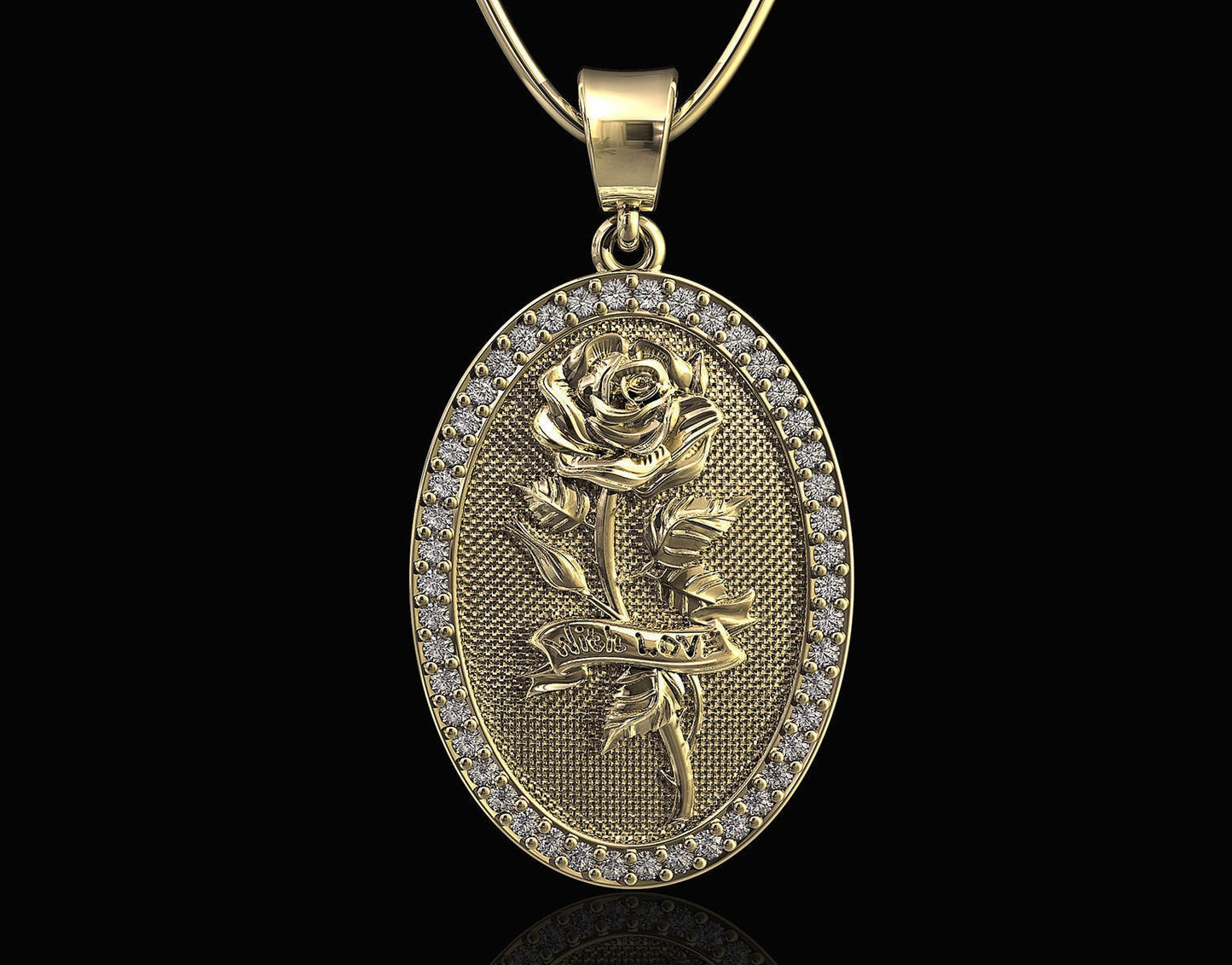 pendentif fleur rose avec amour 18kt rose jaune or blanc diamants diamants cadeau femme mode made in Italy mariée anniversaire fiançailles