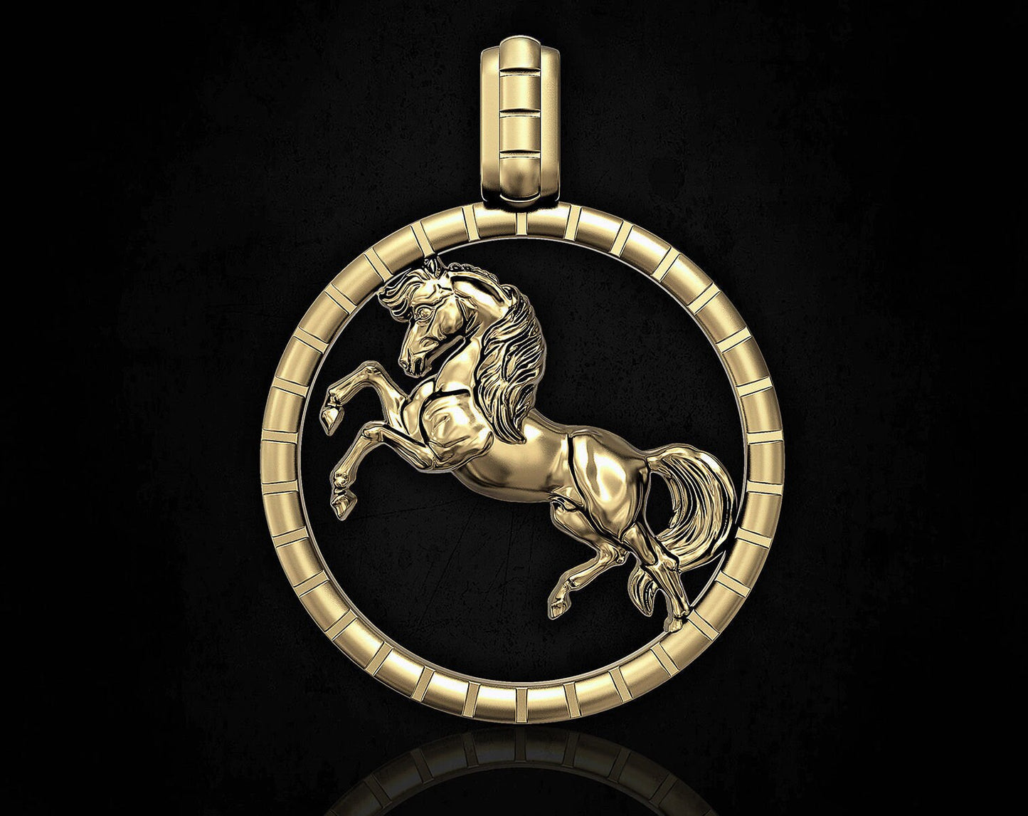 18kt gold pendant animal round horse unisex gift woman man engagement birthday made in italy