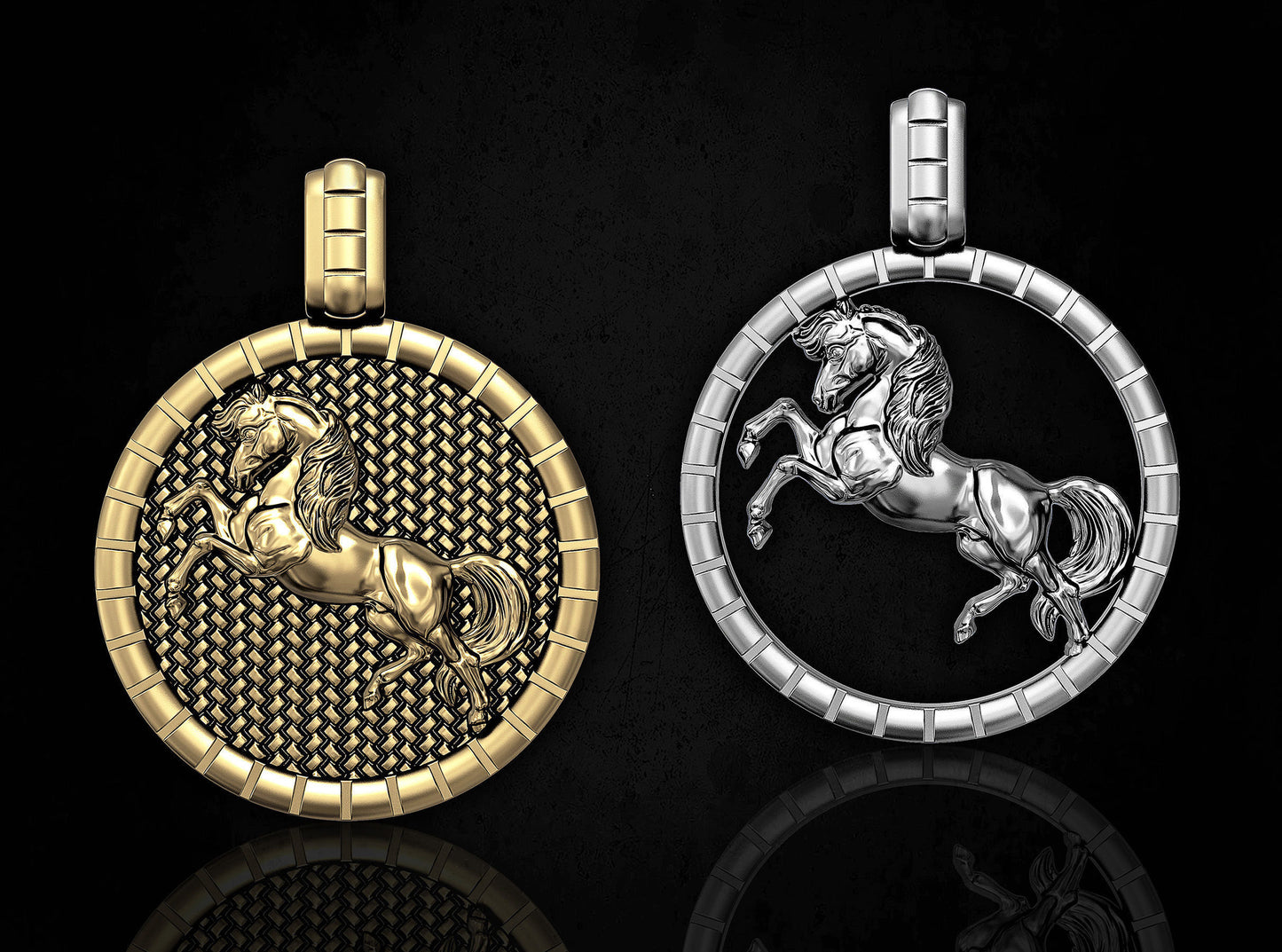 18kt gold pendant animal round horse unisex gift woman man engagement birthday made in italy