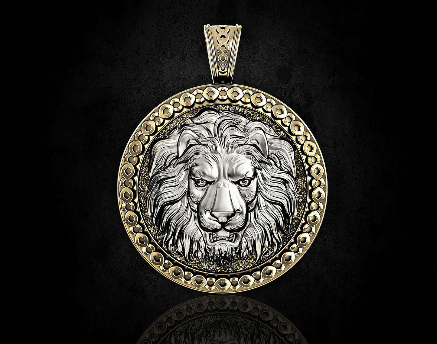 18kt gold pendant silver animal lion man gift unisex medallion sculpture birthday symbol strength made in italy