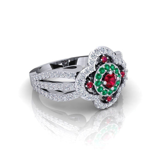 18kt rose white yellow gold ring emeralds diamonds natural rubies gift fashion woman fashion made in italy wedding engagement party