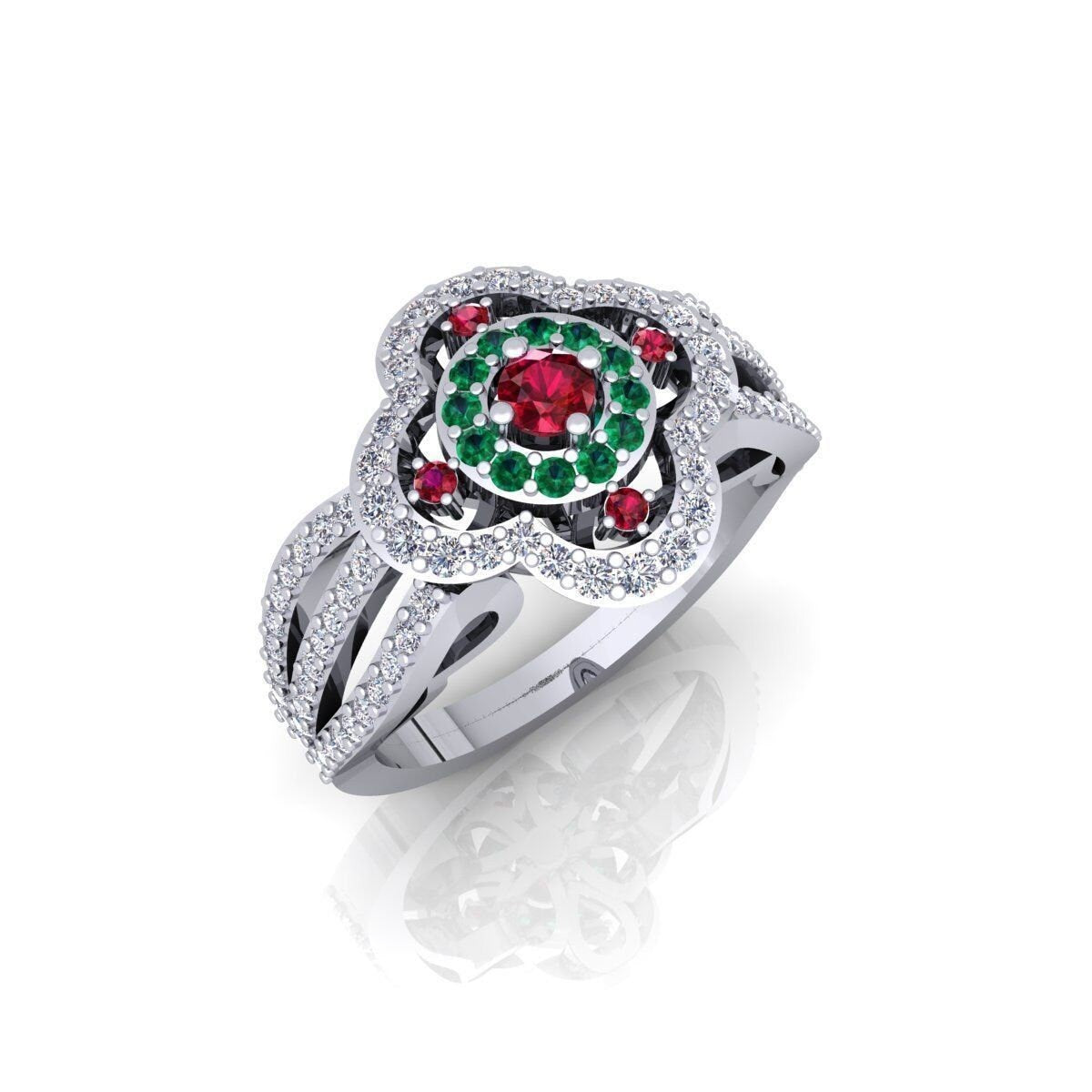 18kt rose white yellow gold ring emeralds diamonds natural rubies gift fashion woman fashion made in italy wedding engagement party