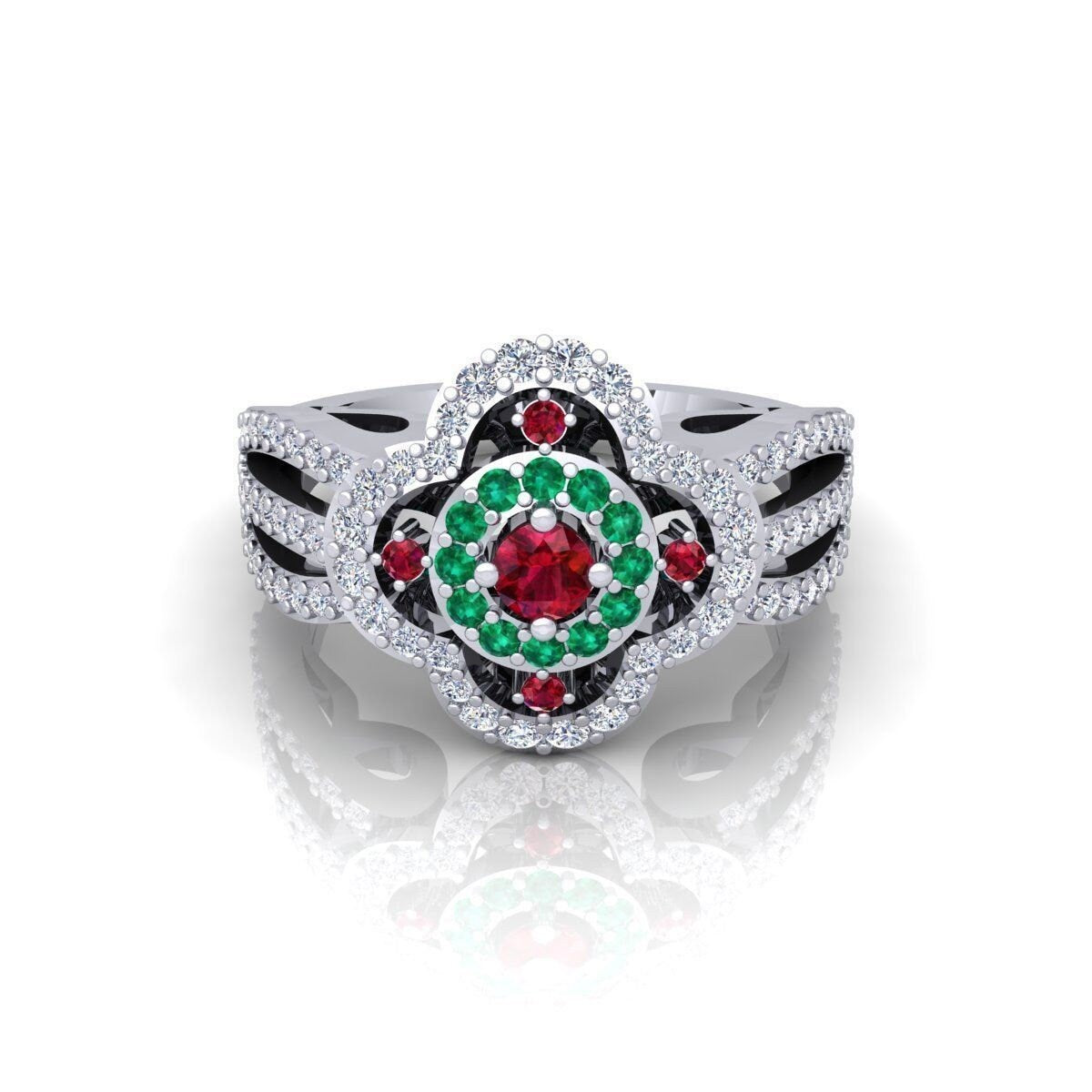 18kt rose white yellow gold ring emeralds diamonds natural rubies gift fashion woman fashion made in italy wedding engagement party