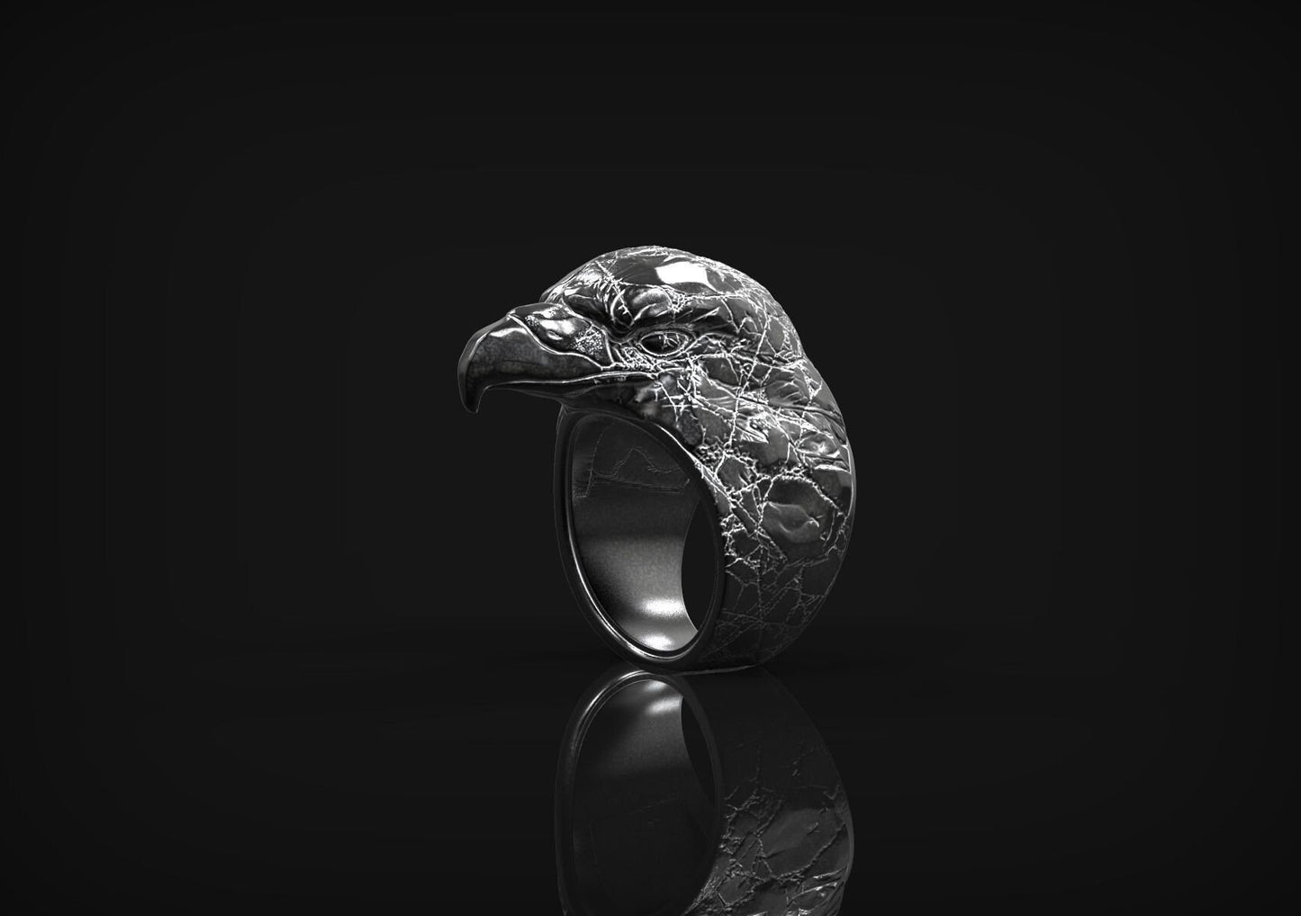 18kt gold eagle ring animal silver man unisex solid  made in italy sculpture massive birthday gift