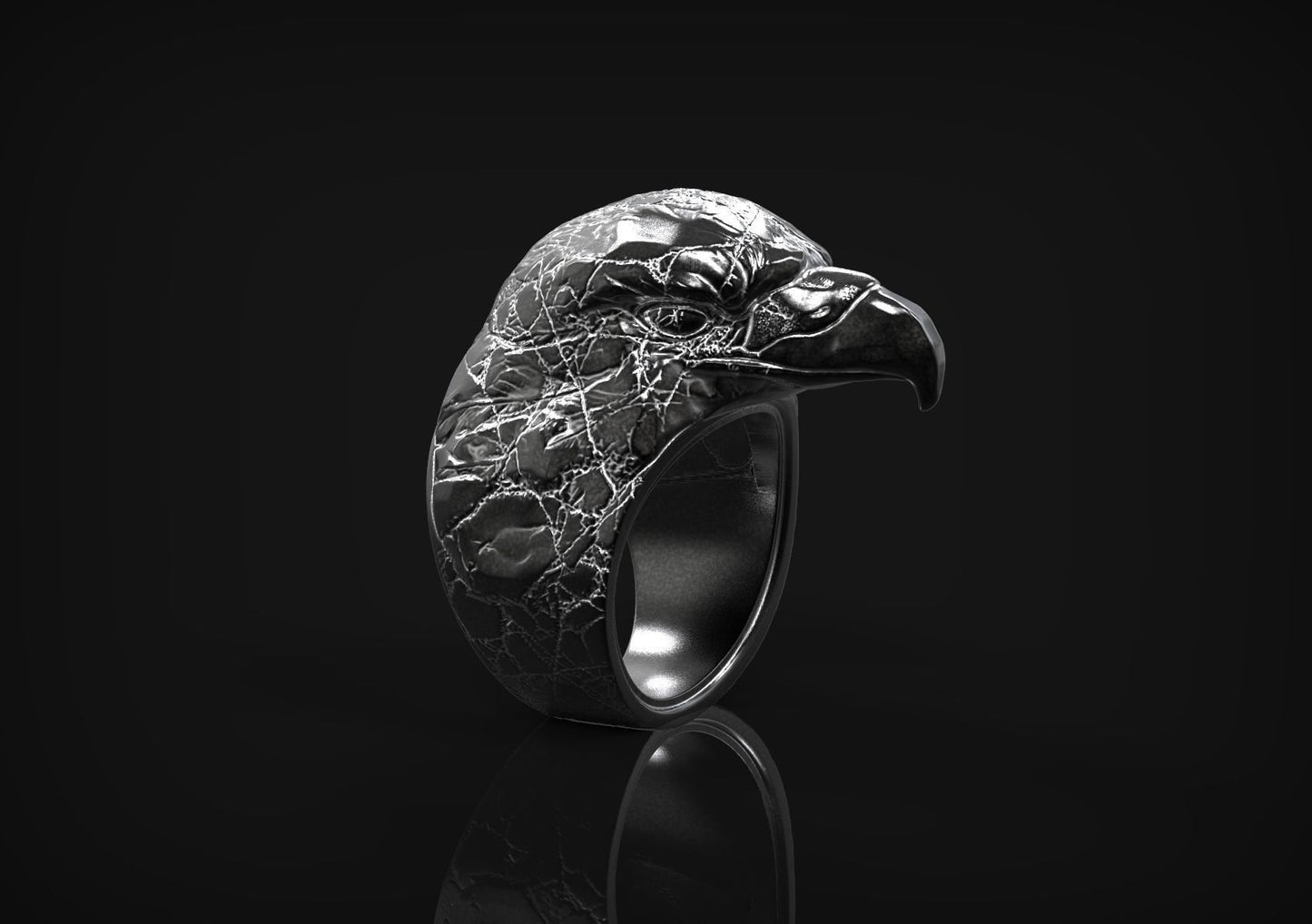 18kt gold eagle ring animal silver man unisex solid  made in italy sculpture massive birthday gift