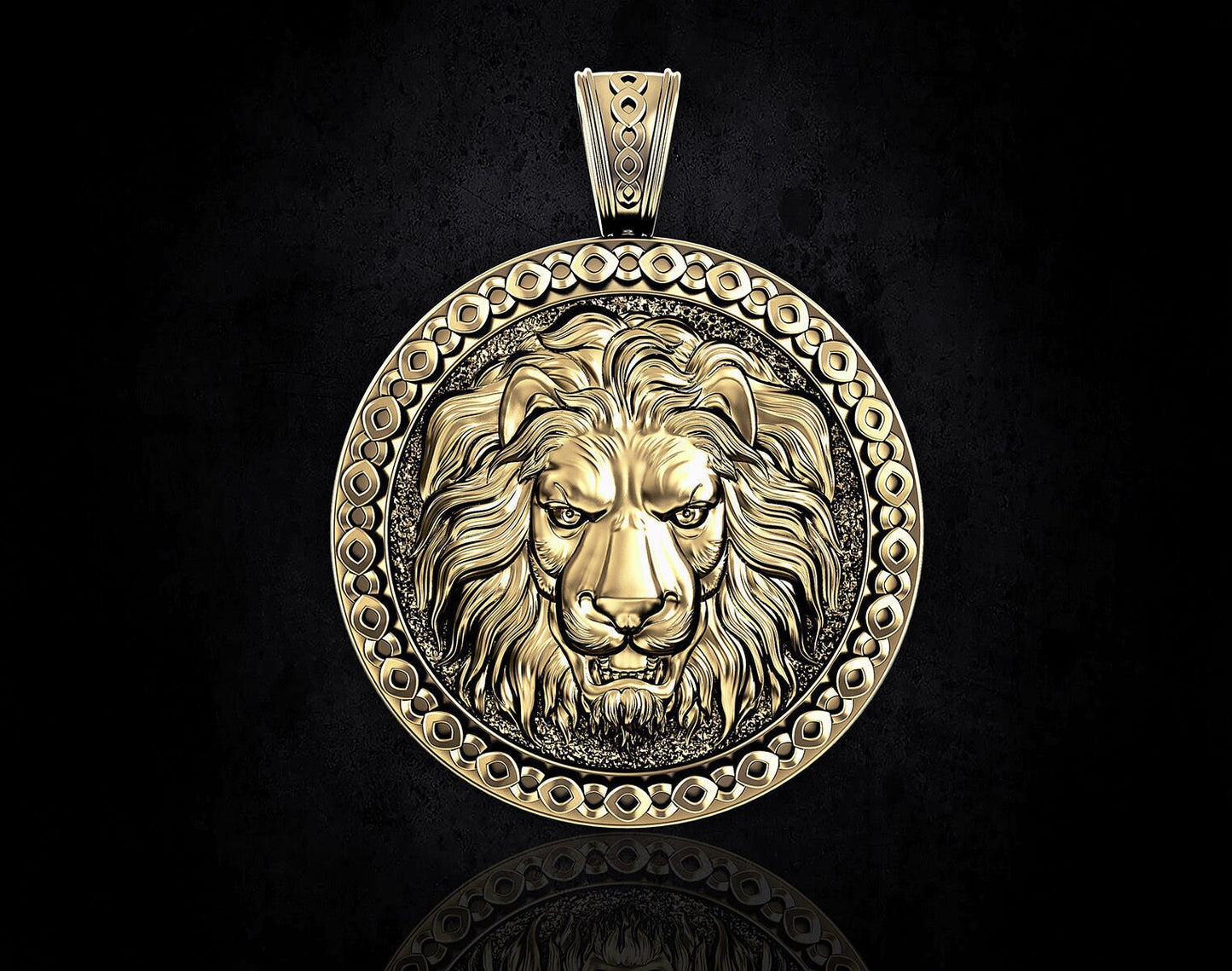 18kt gold pendant silver animal lion man gift unisex medallion sculpture birthday symbol strength made in italy