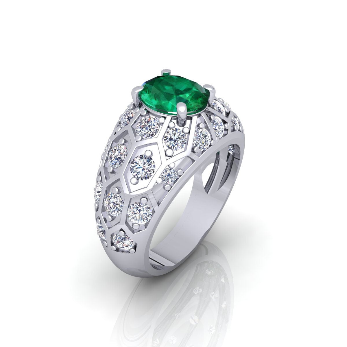 18kt gold ring beehive diamonds emerald gift woman made in italy birthday girl engagement bride fashion elegant fashion