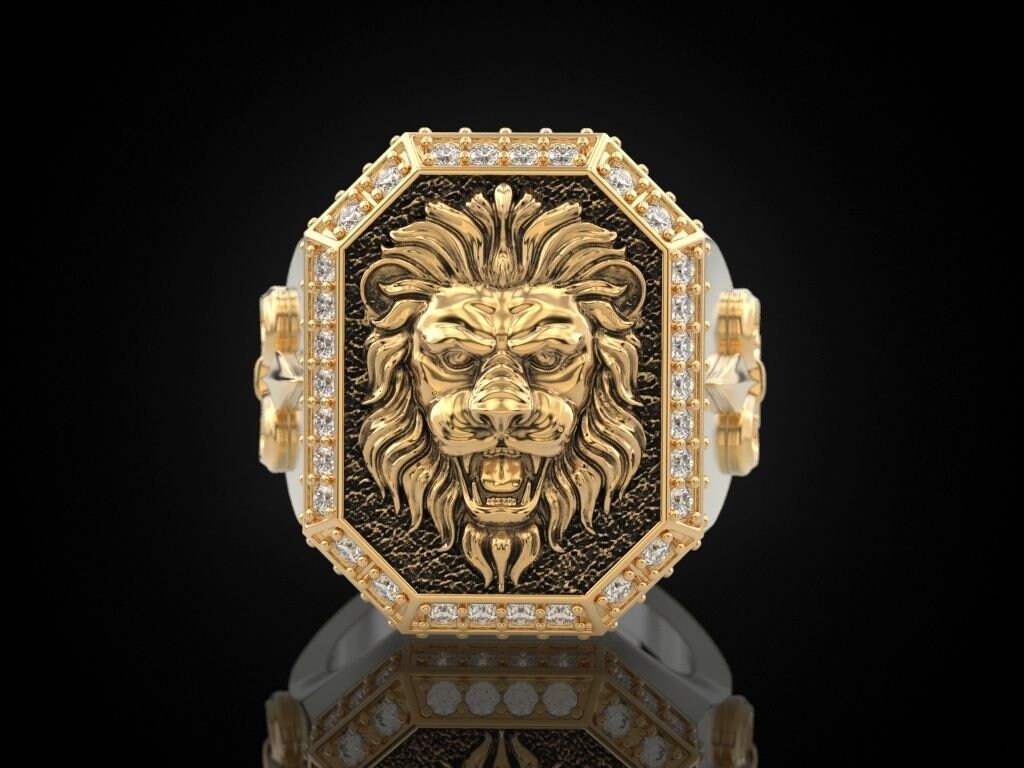 lion signet ring solid diamonds eternal fashion handmade design symbol unisex men fashion gift made in italy