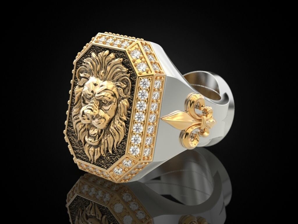 lion signet ring solid diamonds eternal fashion handmade design symbol unisex men fashion gift made in italy