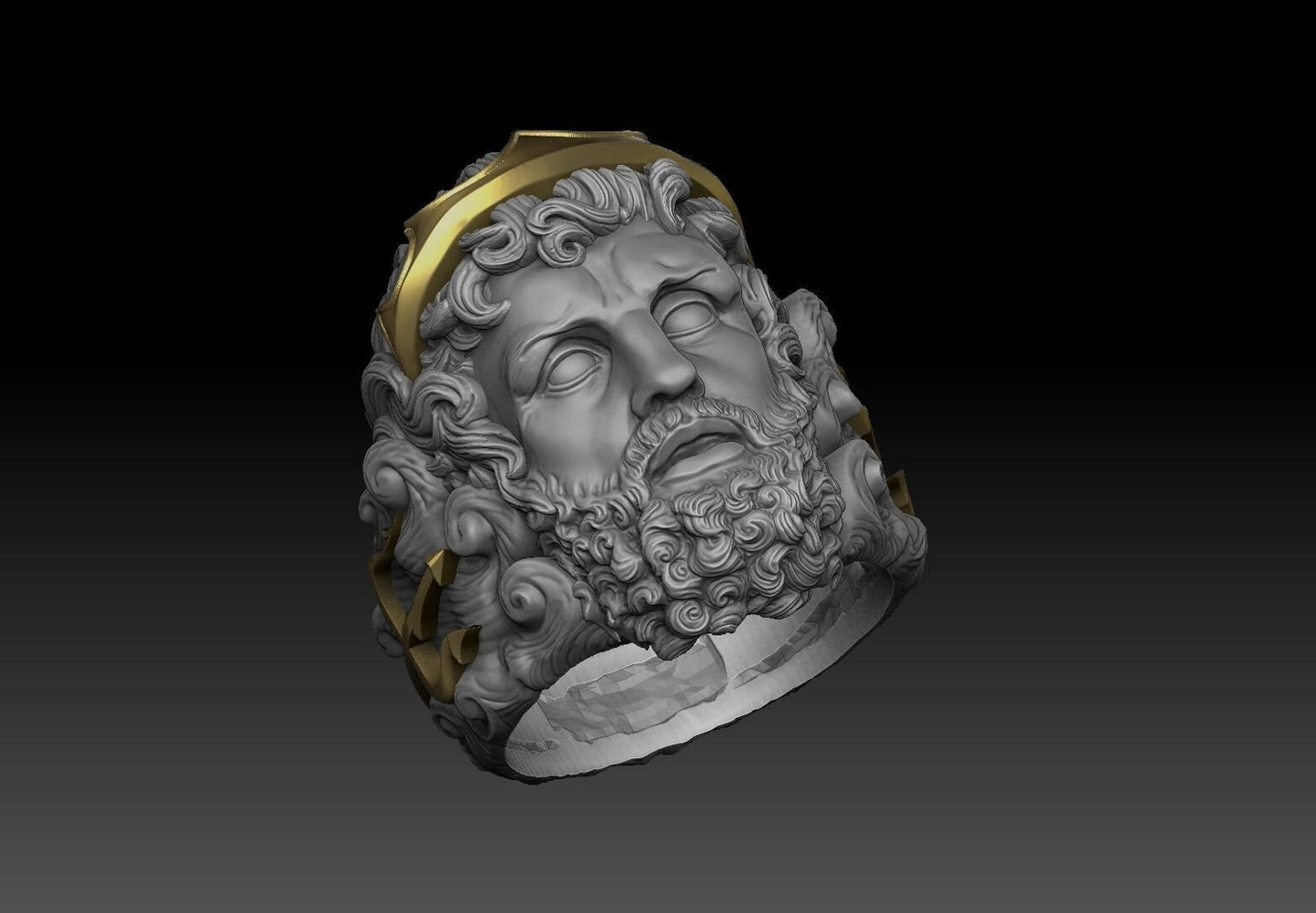 ring poseidon god of the sea silver 18kt gold precious design unisex man made in italy gift sculpture detail bright jewel