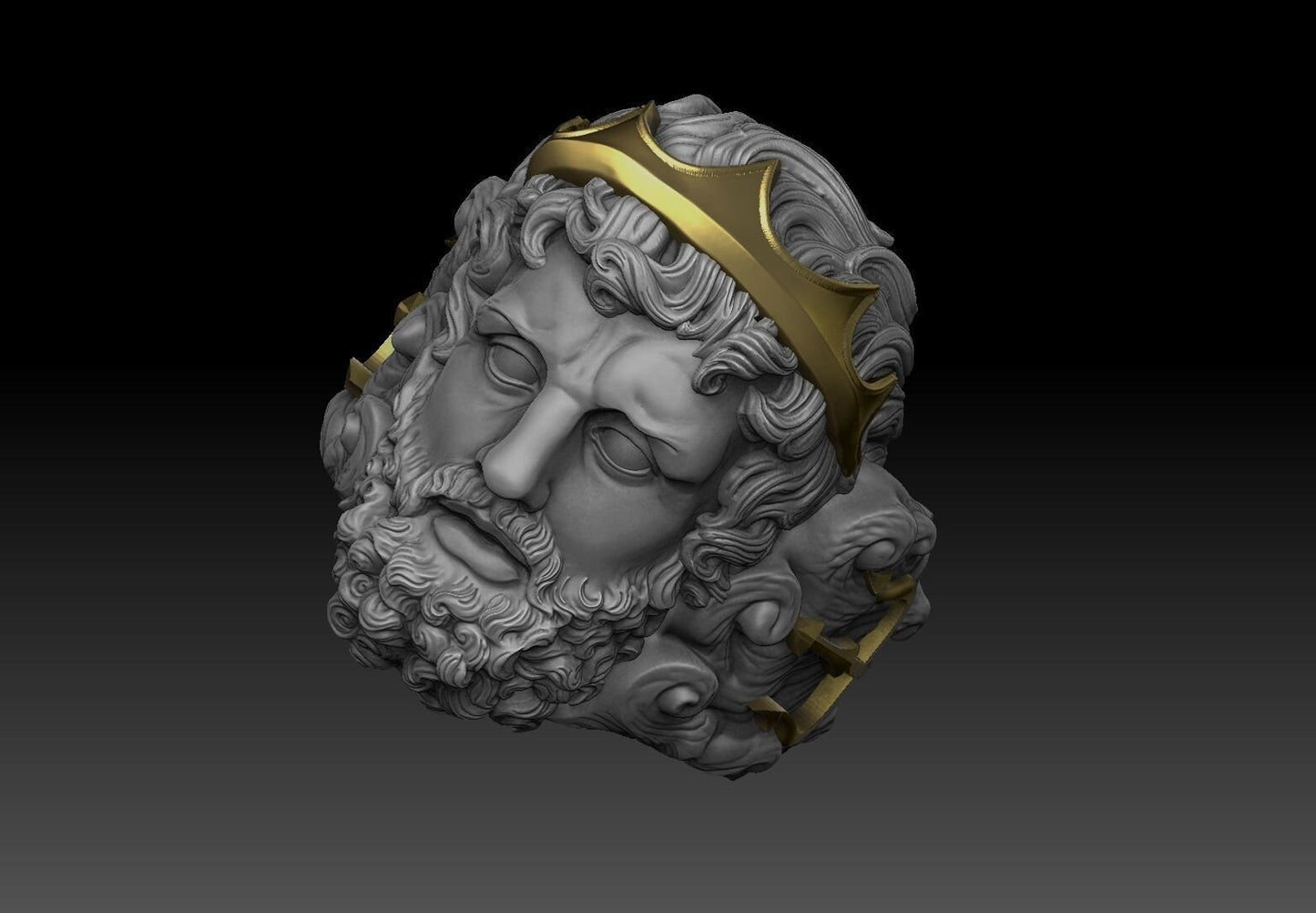 ring poseidon god of the sea silver 18kt gold precious design unisex man made in italy gift sculpture detail bright jewel