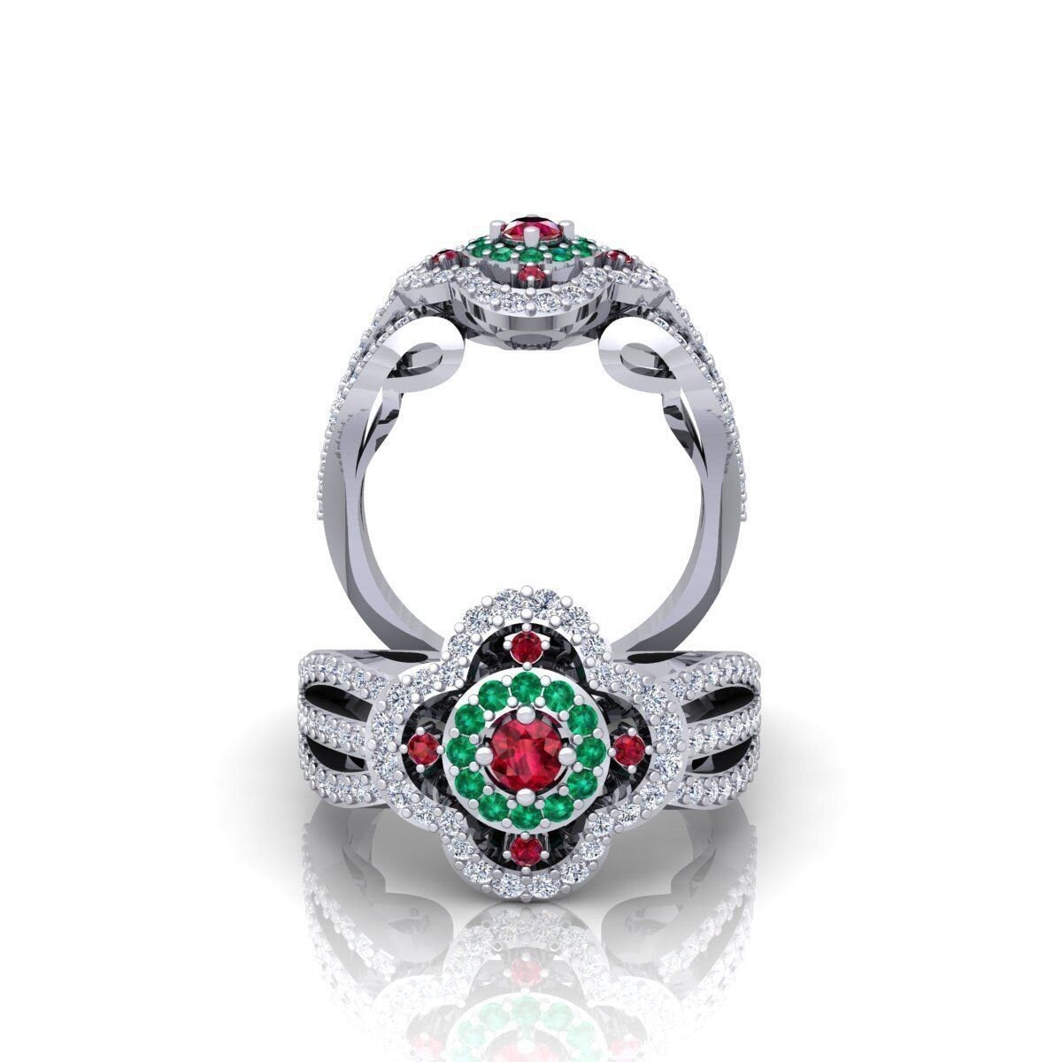 18kt rose white yellow gold ring emeralds diamonds natural rubies gift fashion woman fashion made in italy wedding engagement party