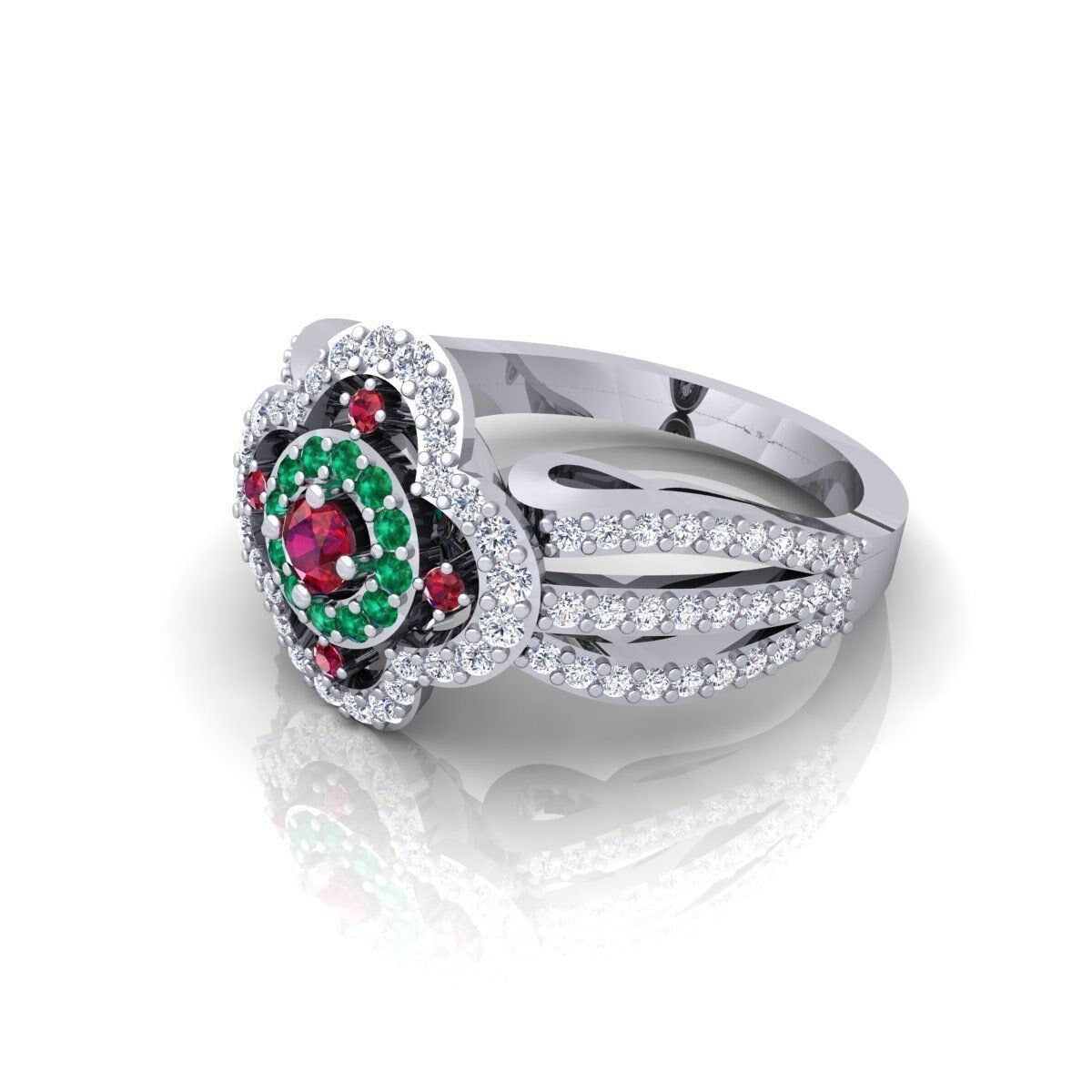 18kt rose white yellow gold ring emeralds diamonds natural rubies gift fashion woman fashion made in italy wedding engagement party