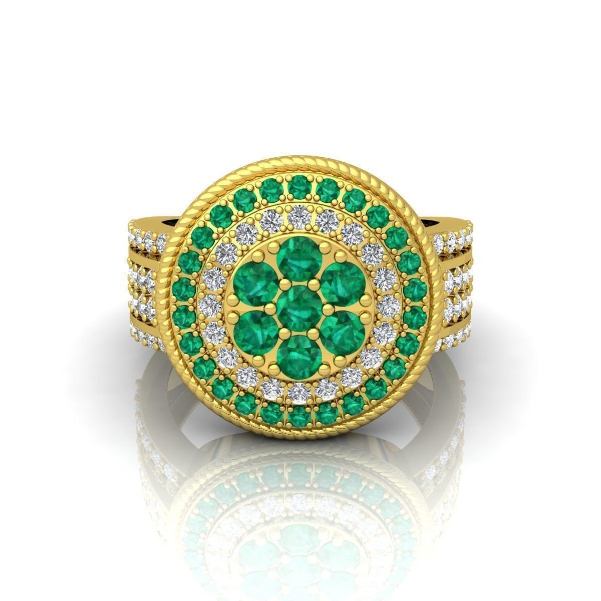 18kt yellow white gold ring design unisex man gift emeralds diamonds made in italy fashion jewelry fashion birthday anniversary