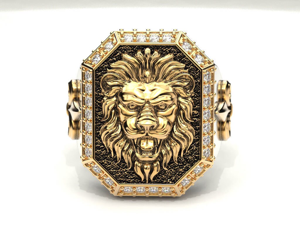 lion signet ring solid diamonds eternal fashion handmade design symbol unisex men fashion gift made in italy