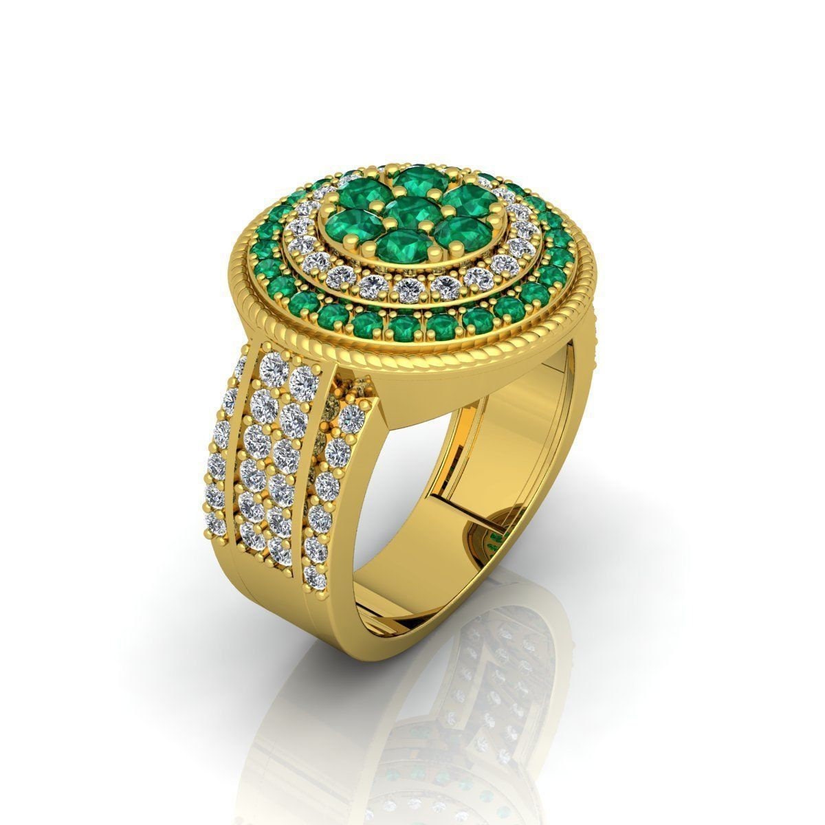 18kt yellow white gold ring design unisex man gift emeralds diamonds made in italy fashion jewelry fashion birthday anniversary