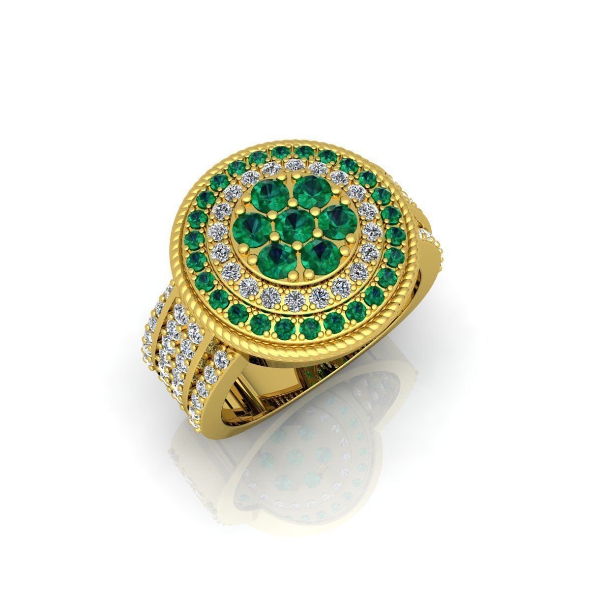 18kt yellow white gold ring design unisex man gift emeralds diamonds made in italy fashion jewelry fashion birthday anniversary