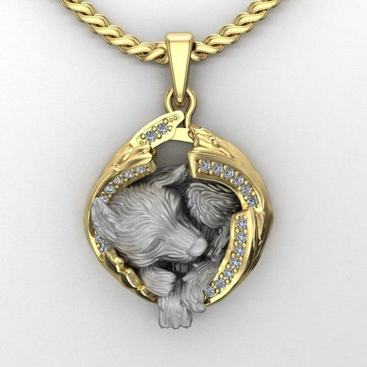 18kt gold animal pendant small precious wolf gift for woman girl birthday anniversary made in Italy luminous diamonds unisex